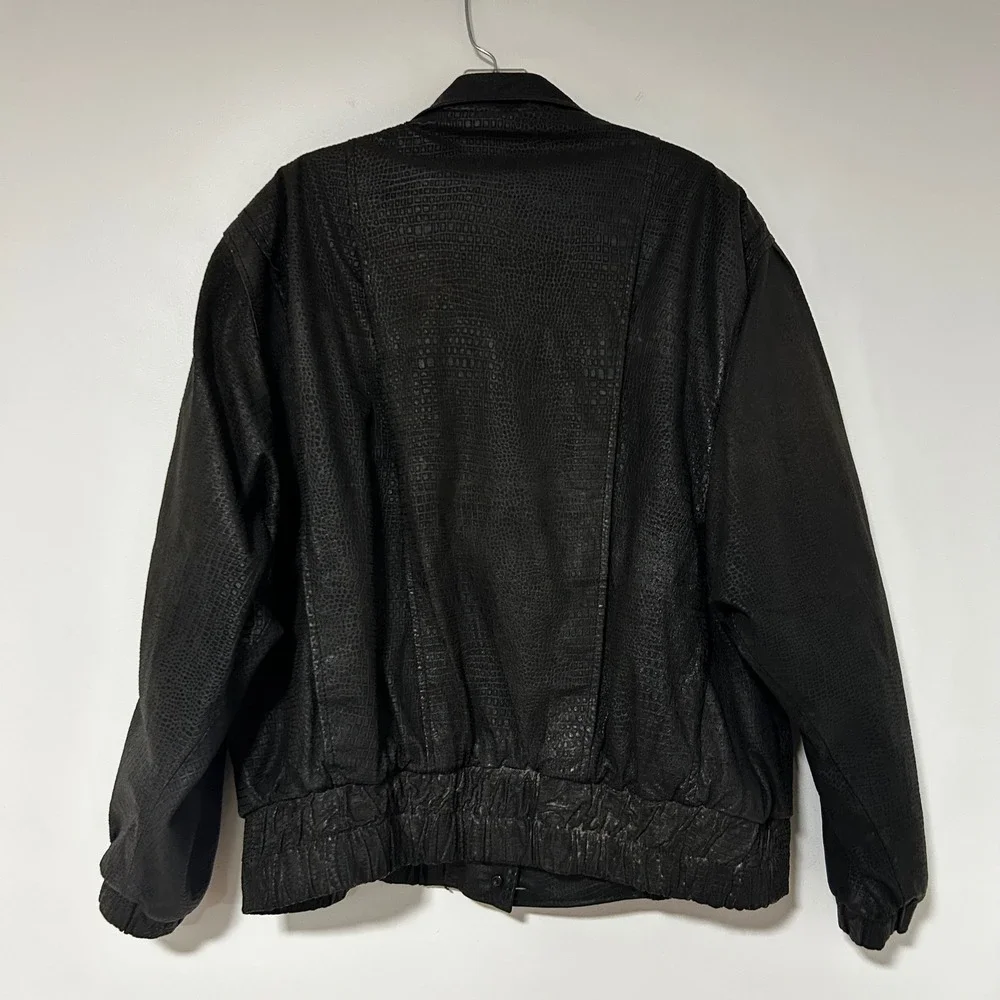 Pelle New York Milano Mens Black Embossed Leather Bomber Jacket Size‎ L